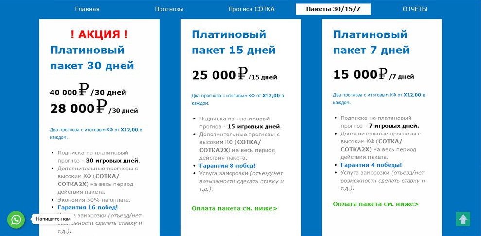 Платиновый пакет прогнозов на сайте ставка-прогноз.ру