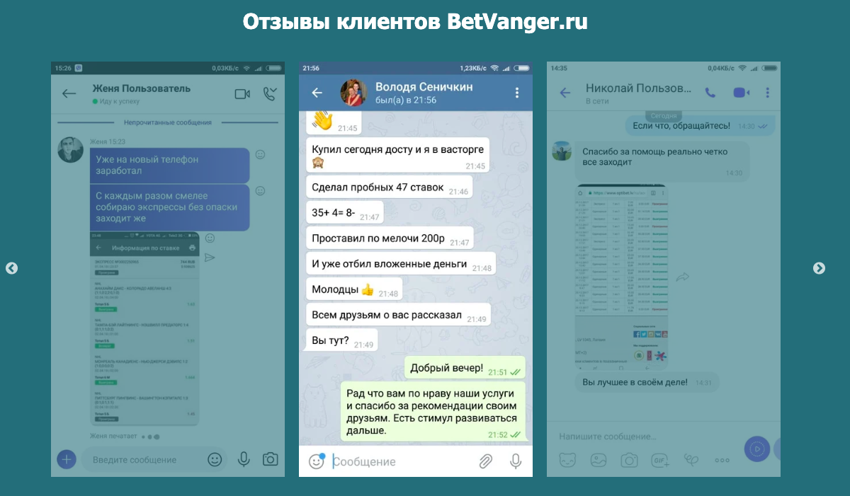 Отзывы клиентов Betvanger.ru