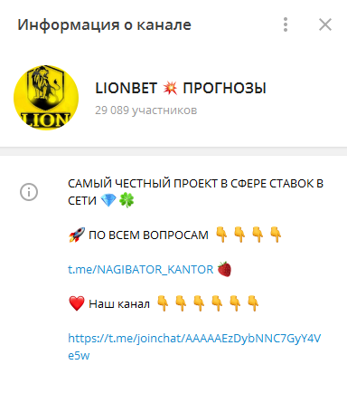 Телеграм-канал Lionbet